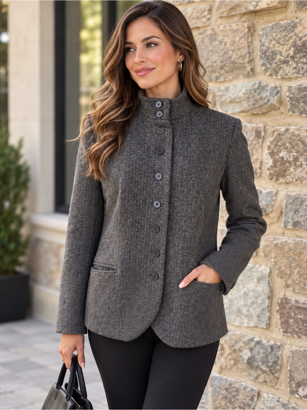 Lauren Ralph Lauren Wool Herringbone Blazer Jacket Gray Plus Size 18W
